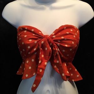 Polka Dot Tie Front Bandeau Top